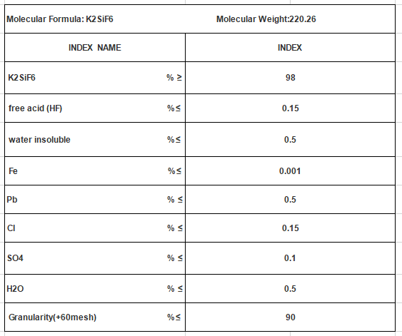 Fluorosilicate do potássio, Silicofluoride do potássio, 98%min, K2SiF6, CAS No 16871-90-2